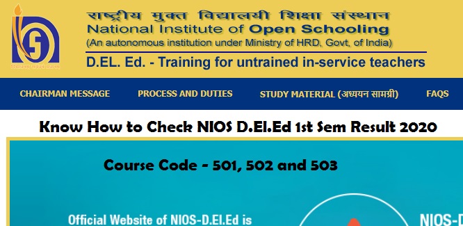 NIOS DElEd 1st Semester Result 2020 Know How to Check