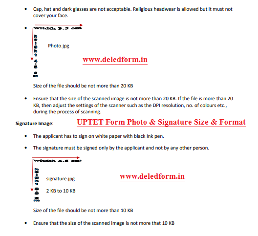 UPTET Form Photo & Signature Size & Format