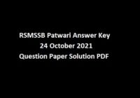 RSMSSB Patwari Answer Key 24 October 2021 Utkarsh, Kalam, Shreeram, Mission, Sankalp Question Paper Solution PDF