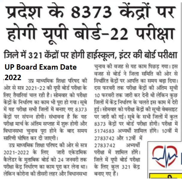 UP Board Exam Date 2022